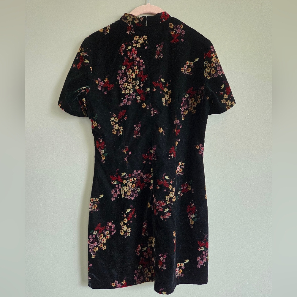 Obey Mel Dress Floral Mini Mandarin Collar Whimisgoth Dark Academia Velour S - Picture 7 of 9